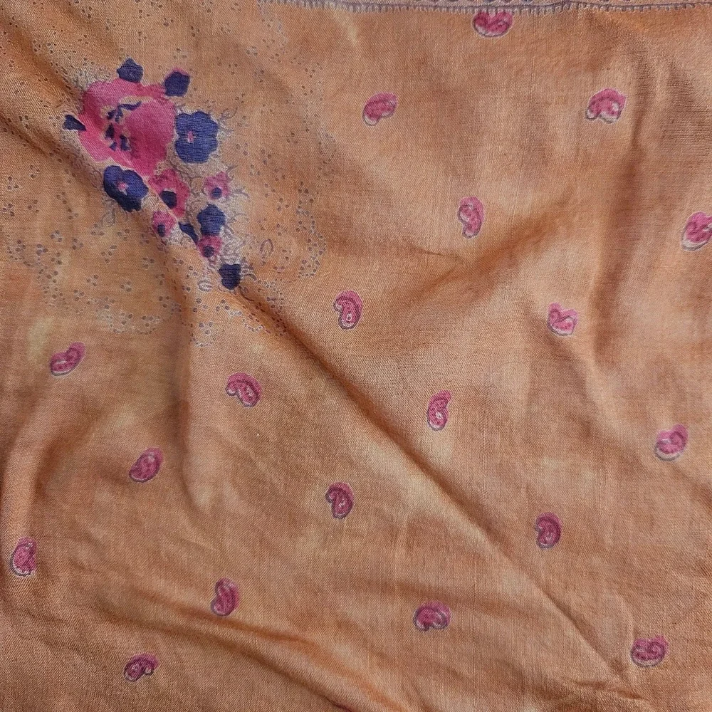 Vintage Floral Paisley Square Scarf Terracotta Orange Pink Purple Made in India‎